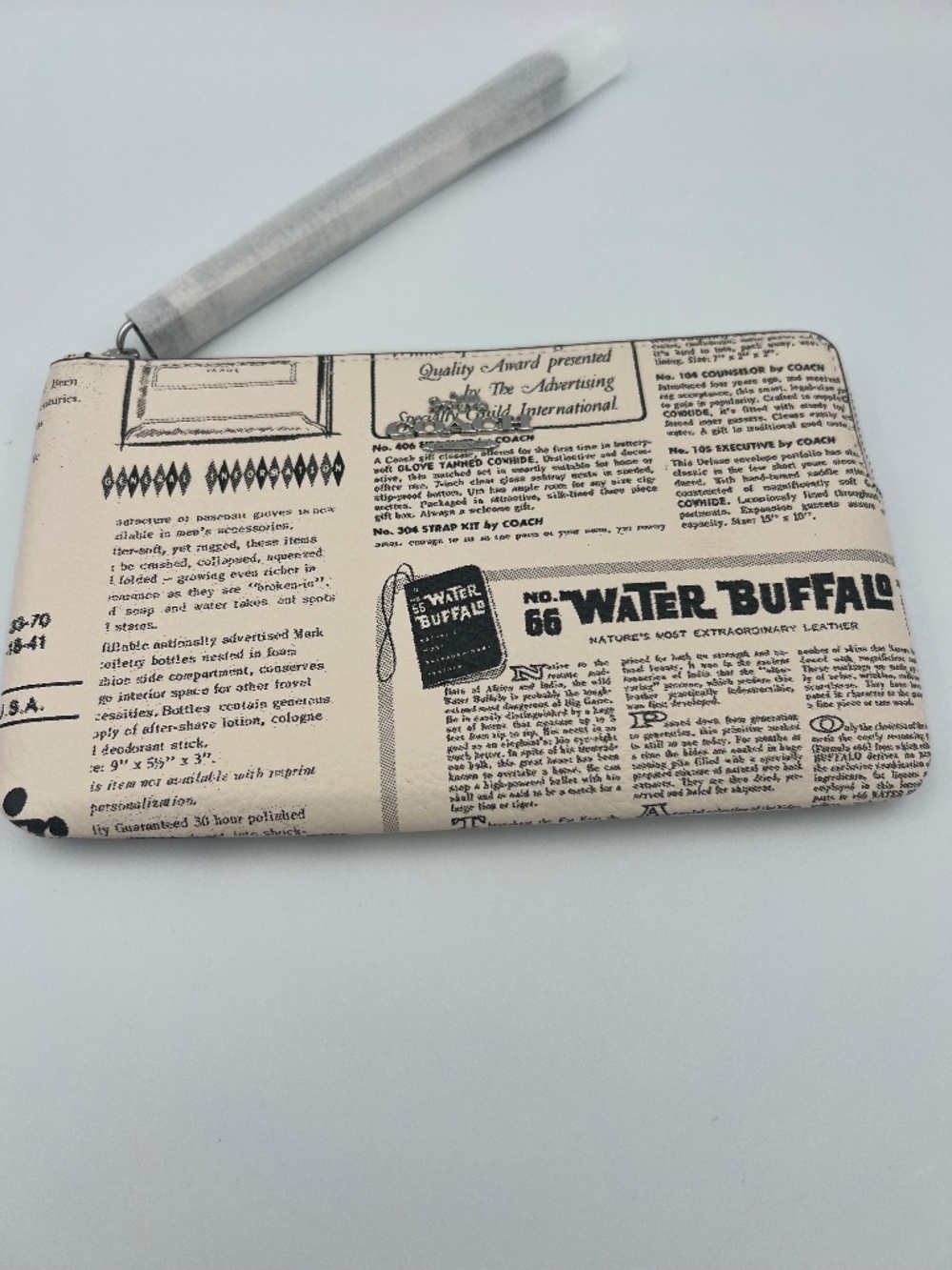 Large Corner Zip Wristlet With Newspaper Print